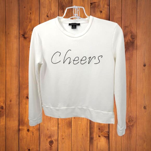 French Connection Cheers Embroidered Sweatshirt Women’s XS White Cotton Crewneck - Picture 1 of 5